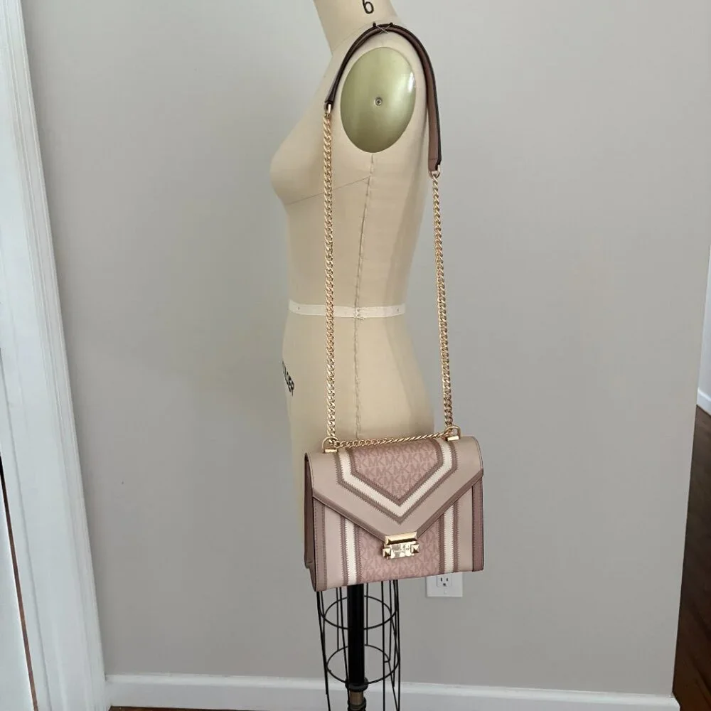Michael Kors Rose Signature Coated Canvas Leather Whitney Shoulder Bag Chic